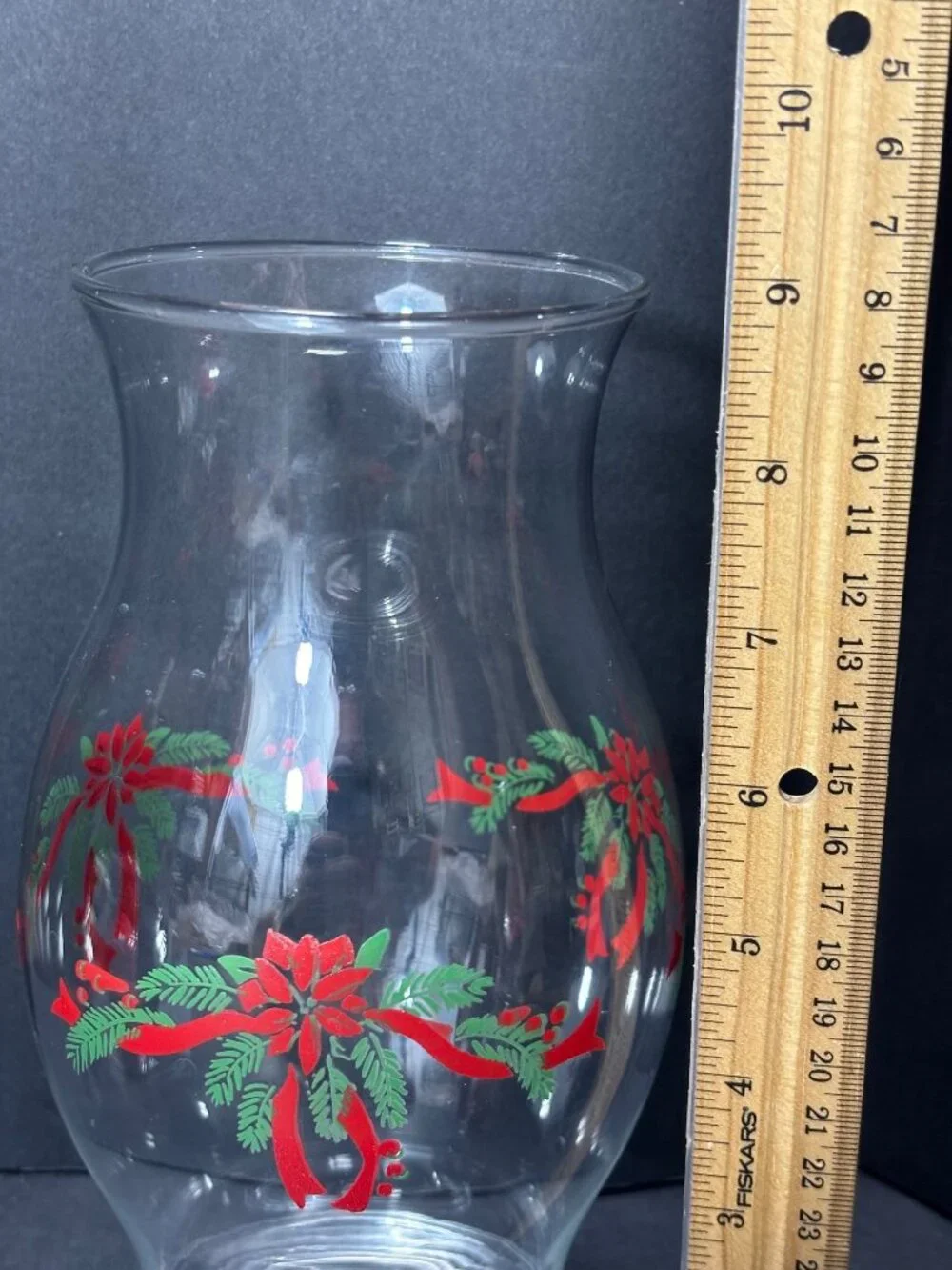 Vintage 1990 Poinsettia & Ribbons Holiday Glass Hurricane Shade Set Christmas